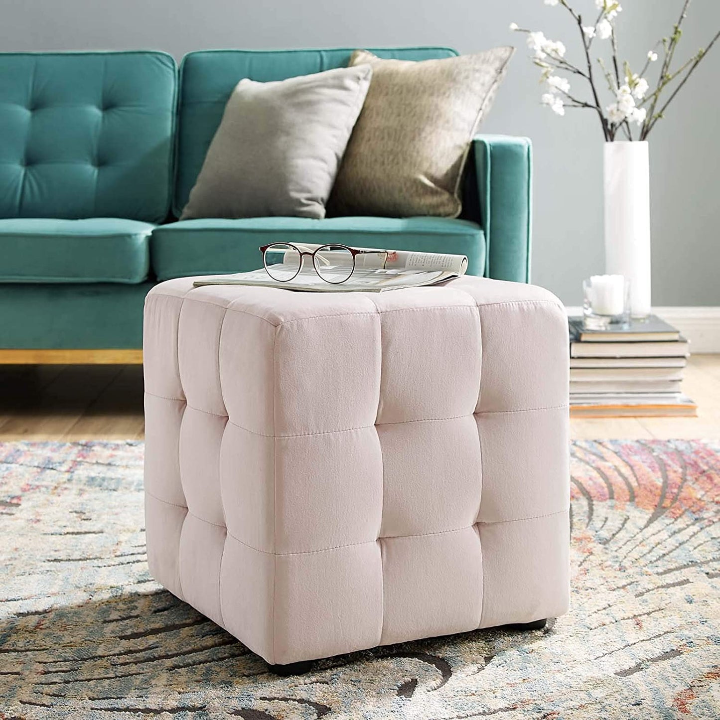 Ashoka Woods Ottoman | Sofa | Pouffes Stool (Navy)