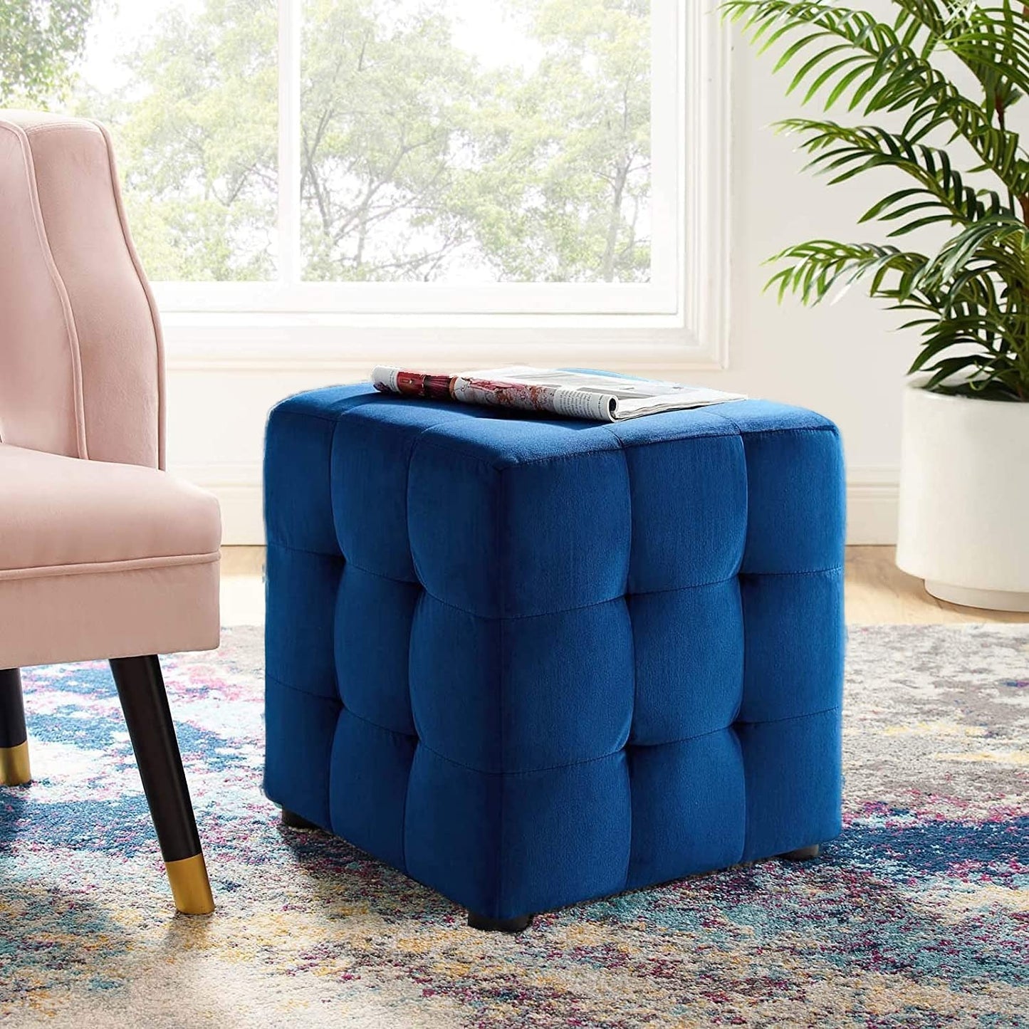 Ashoka Woods Ottoman | Sofa | Pouffes Stool (Navy)